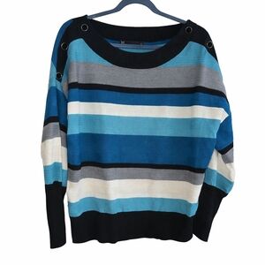 New York and Company Striped Blue and Black Women's Sweater